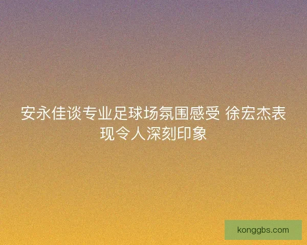 安永佳谈专业足球场氛围感受 徐宏杰表现令人深刻印象